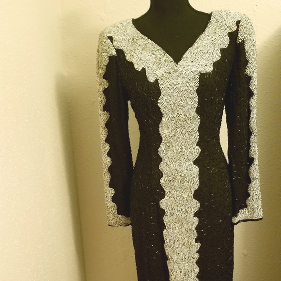 Elegant Beaded Silver & Black Gown - Picture 1 of 8